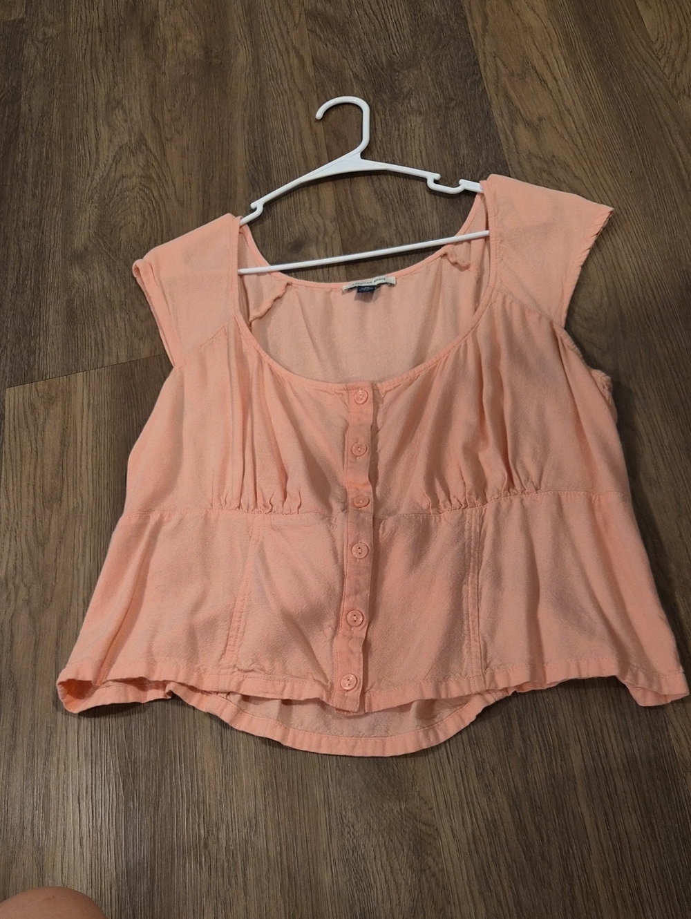 American Eagle Outfitters Peach Button-Front Cap Sleeve Blouse
